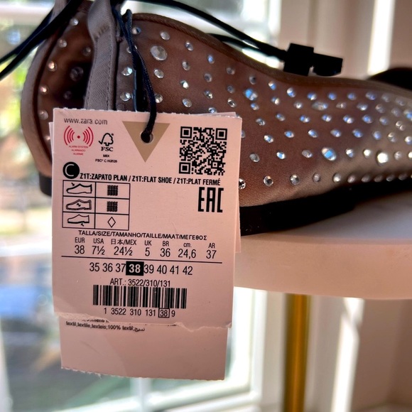 Rhinestone ballet flats in taupe gray. Zara, NWT, size 38 (US 7.5) - Picture 2 of 10